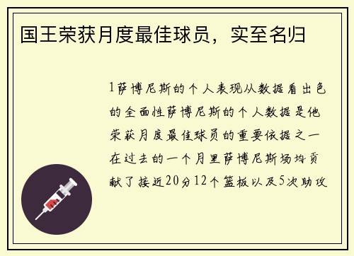 国王荣获月度最佳球员，实至名归